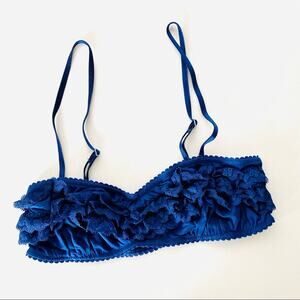 NEW VS VICTORIAS SECRET Navy Blue Ruffle Lace Bra Bandeau Bralette Layer S
